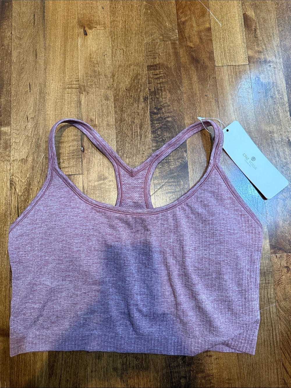 CRZ YOGA Heathered Rose Ribbed Racerback Tank Bra